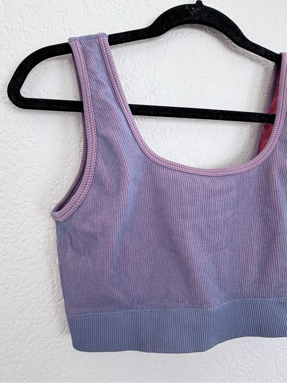 Ribbed 2-Piece Set Leggings + Sports Bra | Size Large | Purple/Pink